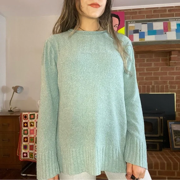 Vintage Y2K Chenille Pastel Soft Ribbed Knit Mockneck Tunic Sweater Craz… - Picture 2 of 15